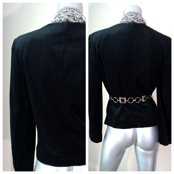 ACT 111 VINTAGE Velvet & Beads Evening Black Tie Cocktail Blazer - Picture 11 of 13